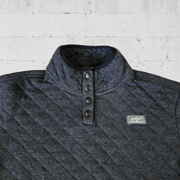 Eddie Bauer Dark Grey Quilted Mock Neck Pullover Sweater Jacket Size Medium - Picture 3 of 9